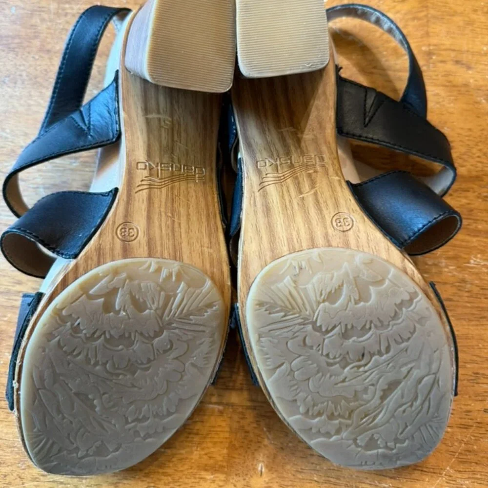 Dansko Black Leather Cutout Slingback Sandals